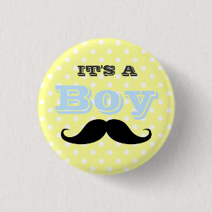 Das A Boy Mustache Gelb- und Blue-Baby-Dusche Button