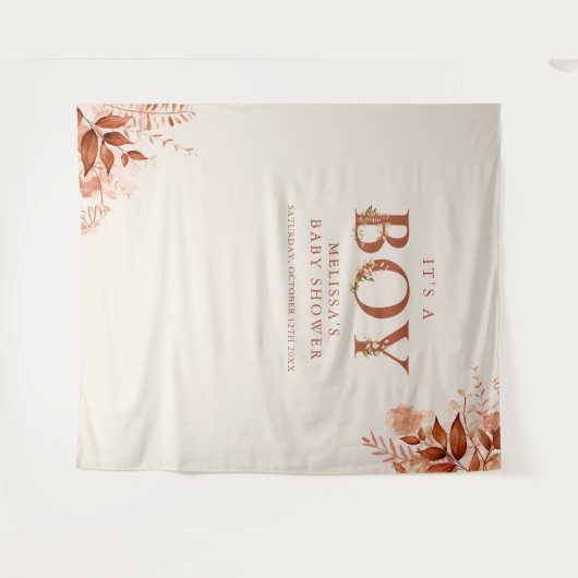 Das A Boy Rustic Fall Baby Dusche Foto Prop Wandteppich (Vorderseite (Horizontal))