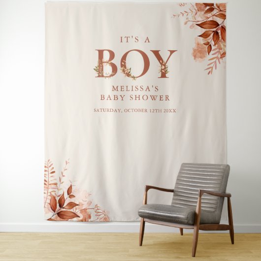 Das A Boy Rustic Fall Baby Dusche Foto Prop Wandteppich (Beispiel)