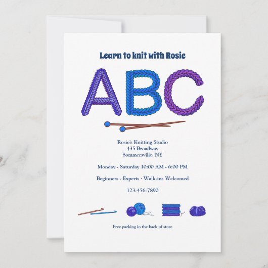 Das ABC des Strickens Einladung (Vorderseite)