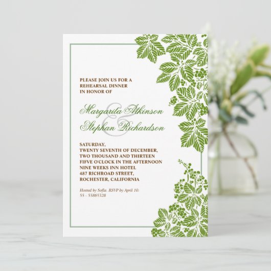 Das Abendessen auf dem Weinberg lädt zum Probe ein Einladung (Stehend Vorderseite)