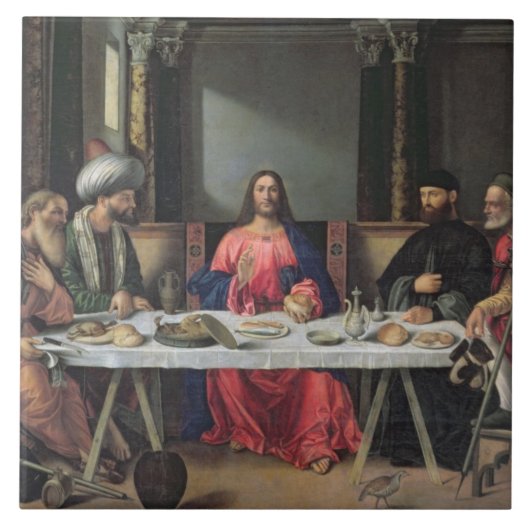 Das Abendessen bei Emmaus (Öl auf Platte) Fliese (Vorderseite)
