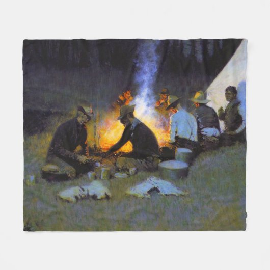 Das Abendessen der Jäger Frederic Remington Rustik Fleecedecke (Vorderseite (Horizontal))