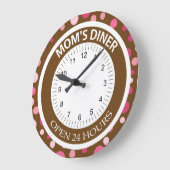Das Abendessen der Mama "Braune und rosa Punkte" Große Wanduhr (Winkel)