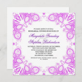 Das Abendessen mit weißer und lila Damast-Probe lä Einladung (Vorne/Hinten)