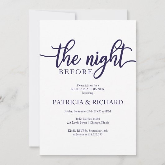 Das Abendessen vor der blauen Probe Einladung (Vorderseite)