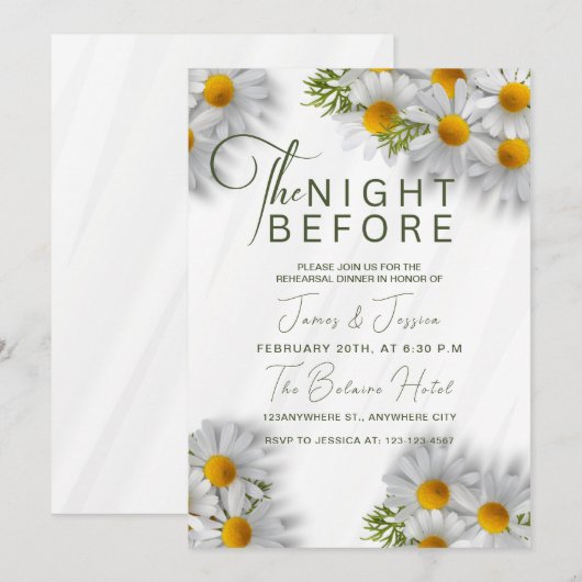 Das Abendessen vor der Hochzeit mit Probe Einladung (Vorne/Hinten)