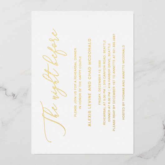 Das Abendessen vor der modernen Probe Gold Folieneinladung (Vorderseite)