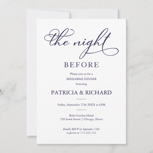 Das Abendessen vor der Navy Blue Script-Probe Einladung (Vorderseite)