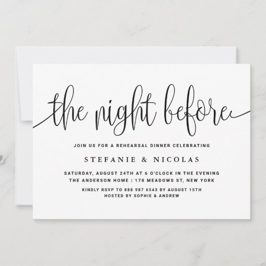 Das Abendessen vor der Probe mit schwarzem Skript Einladung (Vorderseite)