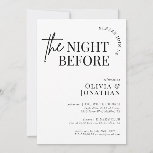 Das Abendessen vor der Schwarz-Weiß-Probe Einladung (Vorderseite)