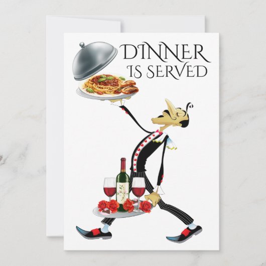 DAS ABENDESSEN WIRD SERVIERT EINLADUNG (Vorderseite)