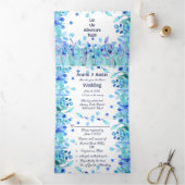 Das Abenteuer Begin Blue Floral gelassen Dreifach Gefaltete Einladung (Innenseite)