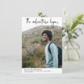 Das Abenteuer beginnt Brush Stroke Foto Abschluss Einladung (Stehend Vorderseite)