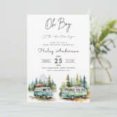 Das Abenteuer beginnt Camper Boy Baby Dusche Einladung (Stehend Vorderseite)