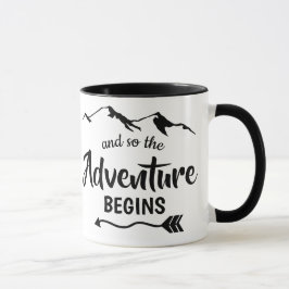 Das Abenteuer beginnt in trendy Black and White Tasse