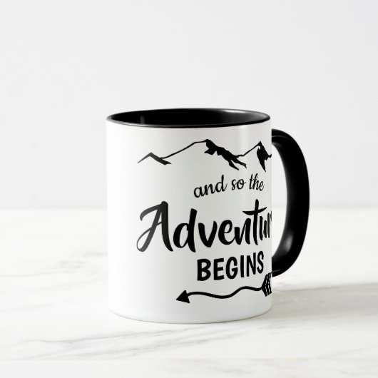 Das Abenteuer beginnt in trendy Black and White Tasse (VorderseiteRechts)