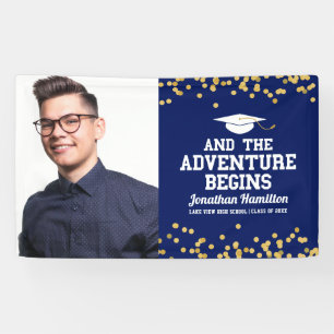 Das Abenteuer beginnt mit dem Foto Navy Blue Grad  Banner