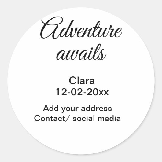 Das Abenteuer beginnt mit dem Hinzufügen des Namen Runder Aufkleber (Vorderseite)