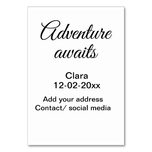 Das Abenteuer beginnt mit dem Hinzufügen des Namen Tischnummer (Rückseite)