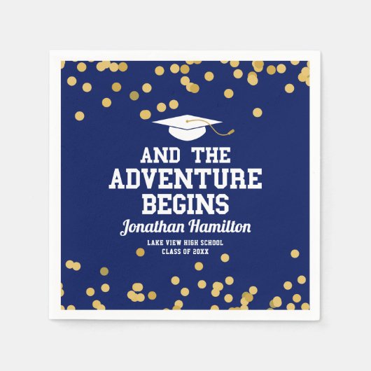 Das Abenteuer beginnt mit dem Party Navy Blue Grad Serviette (Vorderseite)