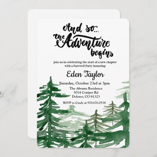 Das Abenteuer beginnt mit der Abschiedszeit-Party Einladung (Vorne/Hinten)