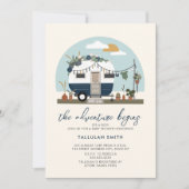 Das Abenteuer beginnt mit der Boho Blue Camper Bab Einladung (Vorderseite)
