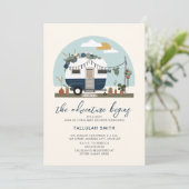 Das Abenteuer beginnt mit der Boho Blue Camper Bab Einladung (Stehend Vorderseite)