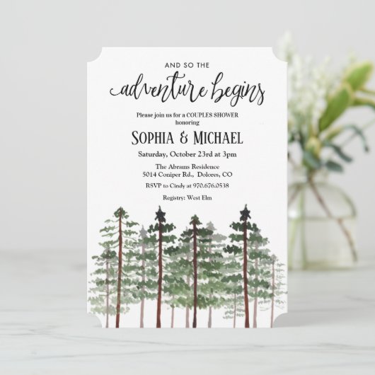 Das Abenteuer beginnt mit der Dusche Paare. Einladung (Stehend Vorderseite)