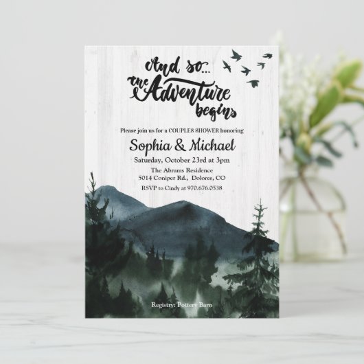 Das Abenteuer beginnt mit der Dusche Paare. Einladung (Stehend Vorderseite)