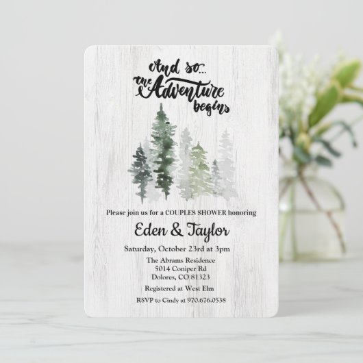 Das Abenteuer beginnt mit der Dusche Paare. Einladung (Stehend Vorderseite)