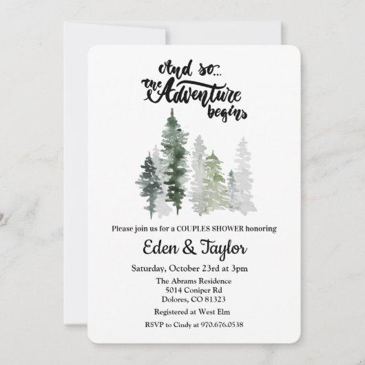 Das Abenteuer beginnt mit der Dusche Paare. Einladung (Vorderseite)