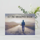 Das Abenteuer beginnt mit der Foto Graduation Part Einladung (Stehend Vorderseite)