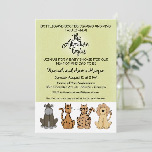 Das Abenteuer beginnt mit der Kinderdusche Einladung (Stehend Vorderseite)