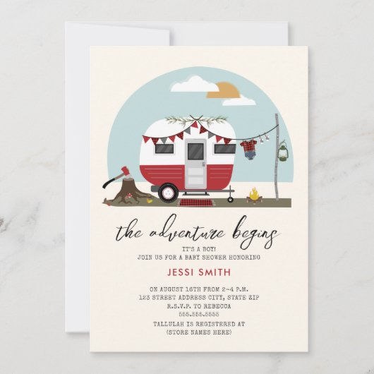 Das Abenteuer beginnt mit der Lumberjack Camper Ba Einladung (Vorderseite)
