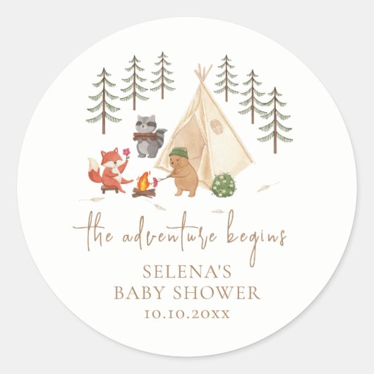 Das Abenteuer beginnt mit der Woodland Baby-Dusche Runder Aufkleber (Vorderseite)
