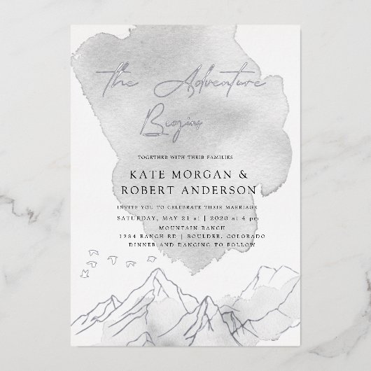 Das Abenteuer beginnt mit einer eleganten Hochzeit Folieneinladung (Vorderseite)