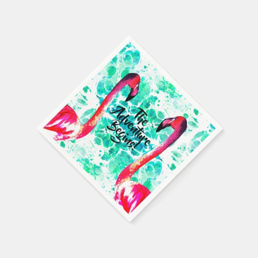 Das Abenteuer beginnt, rosa Flamingos Serviette (Ecke)