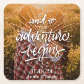 Das Abenteuer beginnt Save the Date Rechteckiger Pappuntersetzer (Vorderseite)