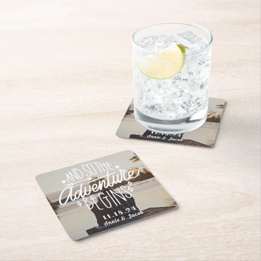 Das Abenteuer beginnt Save the Date Rechteckiger Pappuntersetzer (Vor Ort)