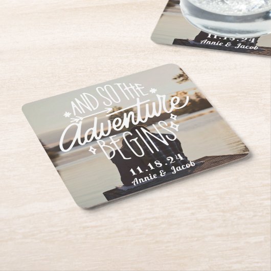 Das Abenteuer beginnt Save the Date Rechteckiger Pappuntersetzer (angewinkelt)