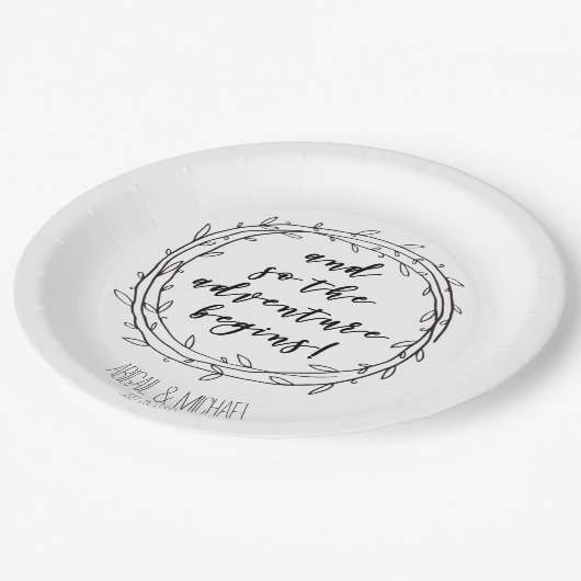 Das Abenteuer beginnt - (Ziel) Hochzeit Pappteller (Schrägansicht)