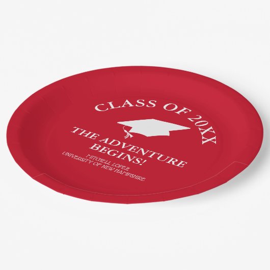 Das Abenteuer fängt Abschluss an Pappteller (Schrägansicht)