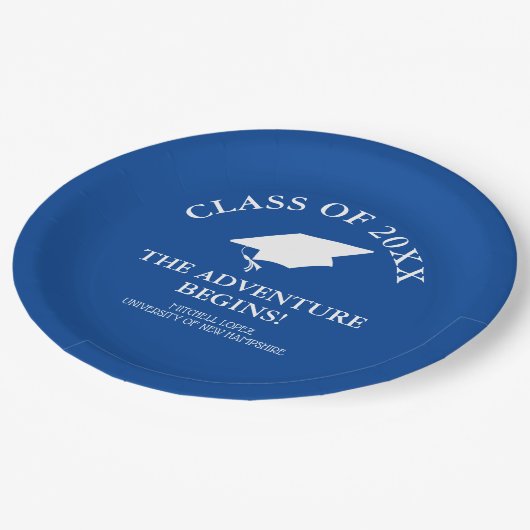 Das Abenteuer fängt Abschluss an Pappteller (Schrägansicht)