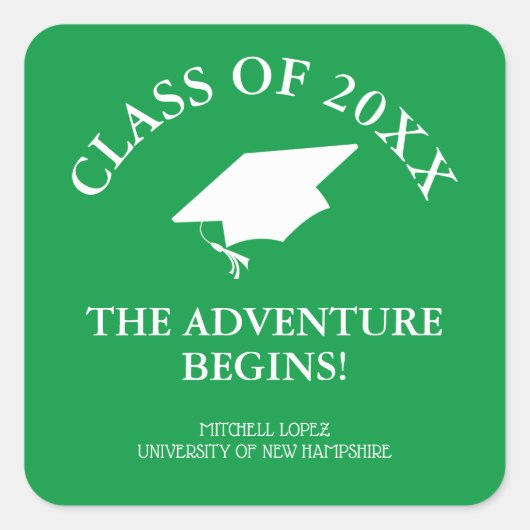 Das Abenteuer fängt Abschluss an Quadratischer Aufkleber (Vorderseite)