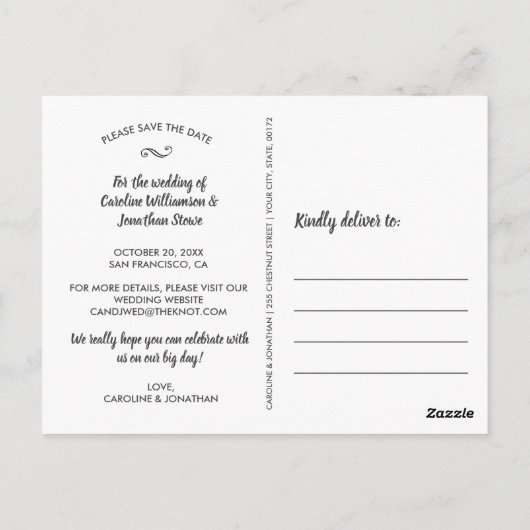 Das Abenteuer fängt an Hochzeitssache Das Foto Dat Postkarte (Rückseite)