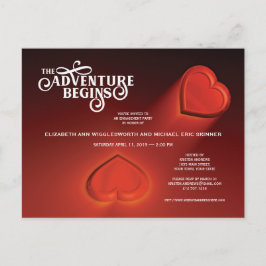 Das Abenteuer fängt an, zwei Herz rote Postkarte