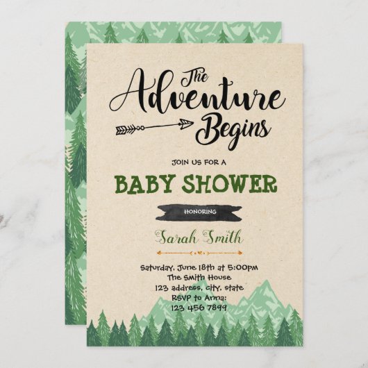 Das Abenteuer fängt Duscheneinladung an Einladung (Vorne/Hinten)