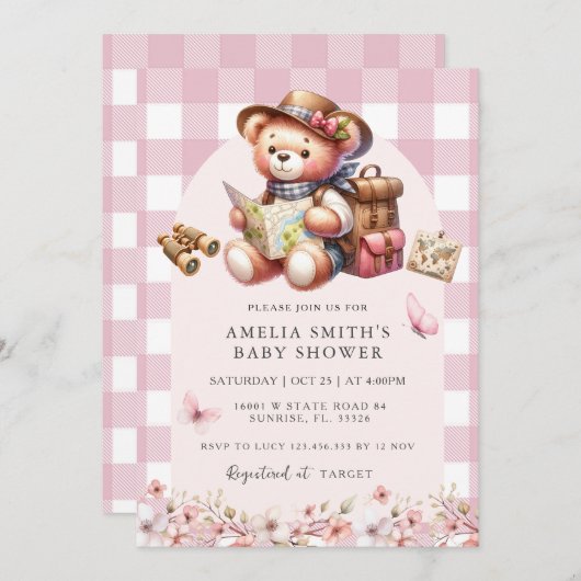 Das Abenteuer fängt mit der Niedlich-Bärendusche i Einladung (Vorne/Hinten)