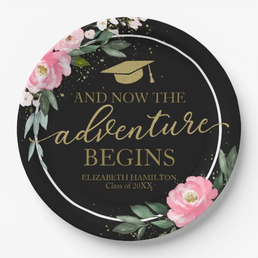 Das Abenteuer fängt mit heißen rosa, blühenden Gra Pappteller (Vorderseite)